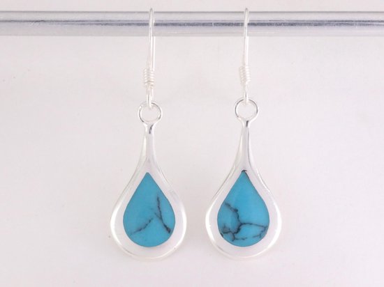 Druppelvormige zilveren oorbellen met blauwe turkoois afbeelding 5