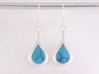 Druppelvormige zilveren oorbellen met blauwe turkoois afbeelding 5