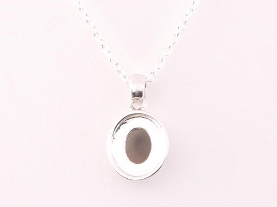 Fijne ovale hoogglans zilveren hanger met rookkwarts aan ketting afbeelding 3