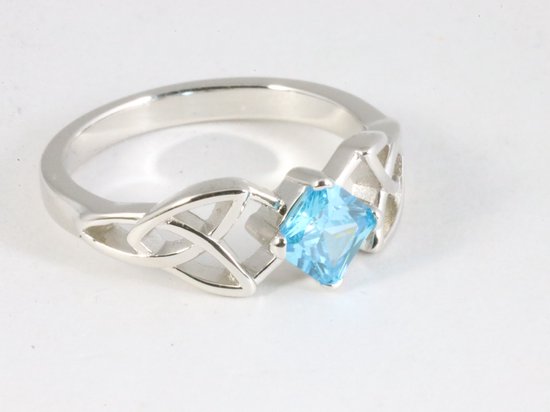 Opengewerkte hoogglans zilveren ring met aquamarijn afbeelding 1