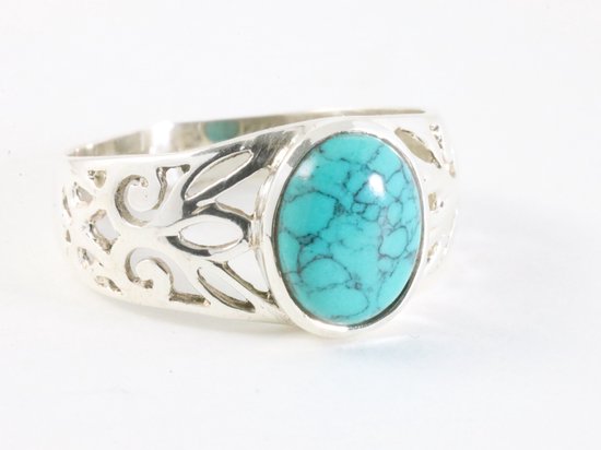 Opengewerkte zilveren ring met turkoois afbeelding 1
