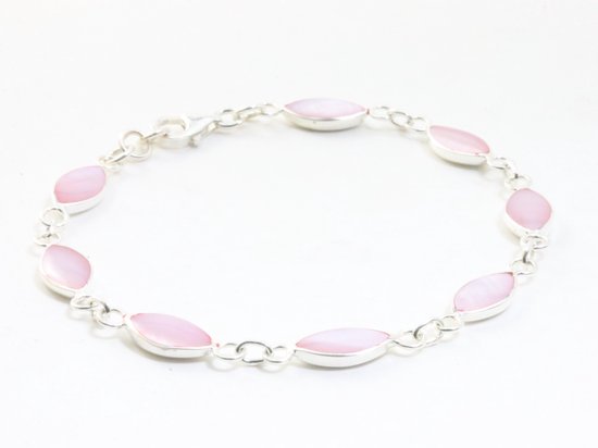 Hoogglans zilveren armband met roze parelmoer afbeelding 2