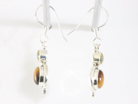 Fijne bewerkte zilveren oorbellen met tijgeroog en citrien afbeelding 2