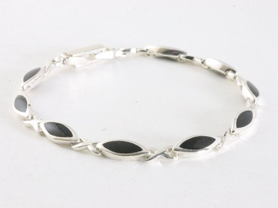 Hoogglans zilveren armband met onyx afbeelding 2