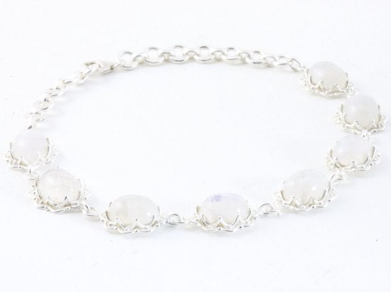 Bewerkte zilveren armband met regenboog maansteen afbeelding 2