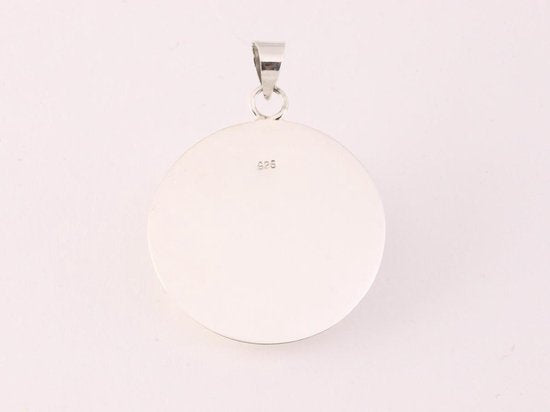 Ronde hoogglans zilveren hanger met abalone schelp afbeelding 3