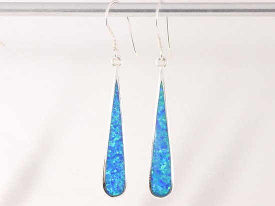 Lange druppelvormige zilveren oorbellen met Australische opaal afbeelding 4