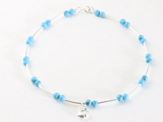 Fijne zilveren enkelband met blauwe turkoois afbeelding 1