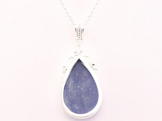 Zilveren hanger met blauwe palm kwarts aan jasseron ketting afbeelding 3