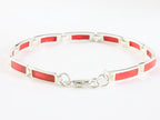 Hoogglans zilveren armband met rode koraal steen afbeelding 2