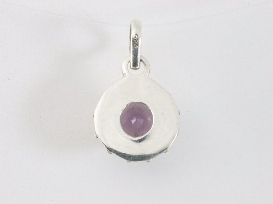 Fijne bewerkte ronde zilveren hanger met amethist afbeelding 3
