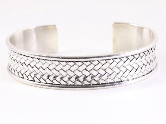 Zware zilveren klemarmband met vlechtpatroon afbeelding 1