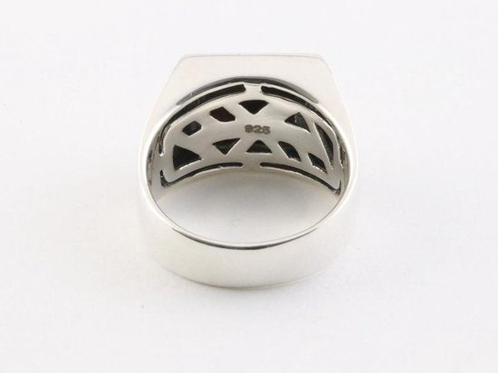 Zware bewerkte zilveren herenring met rode jaspis afbeelding 4