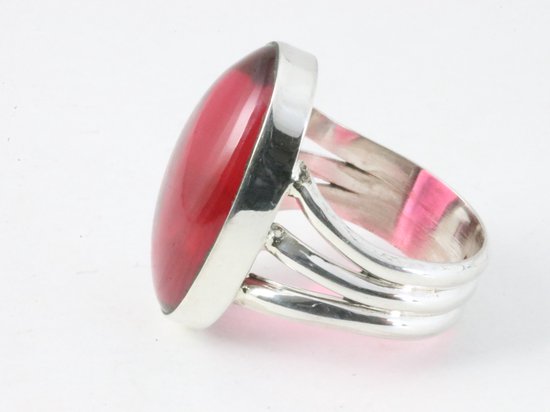 Grote ovale zilveren ring met granaat afbeelding 2