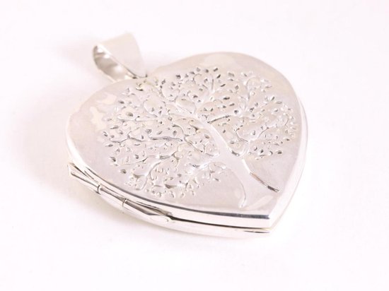 Groot hartvormig zilveren medaillon met levensboom afbeelding 2