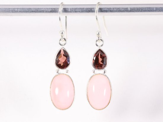 Zilveren oorbellen met roze opaal en granaat afbeelding 4