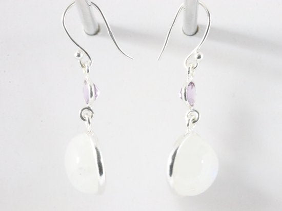 Zilveren oorbellen met regenboog maansteen en amethist afbeelding 2