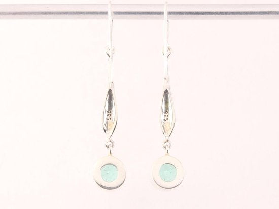 Lange bewerkte zilveren oorbellen met groene toermalijn afbeelding 3