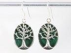 Ovale zilveren oorbellen met levensboom op malachiet afbeelding 4