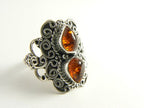 Bewerkte zilveren ring met amber afbeelding 1