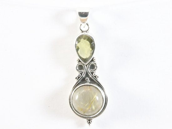 Bewerkte zilveren hanger met gouden rutielkwarts en citrien afbeelding 4