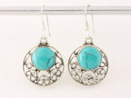 Ronde opengewerkte zilveren oorbellen met turkoois afbeelding 4
