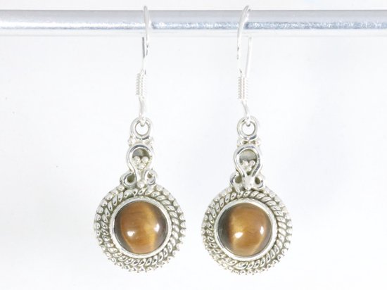 Bewerkte zilveren oorbellen met tijgeroog afbeelding 1