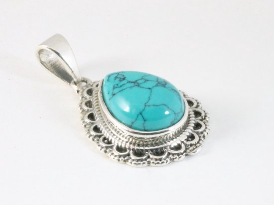 Bewerkte druppelvormige zilveren hanger met turkoois afbeelding 2