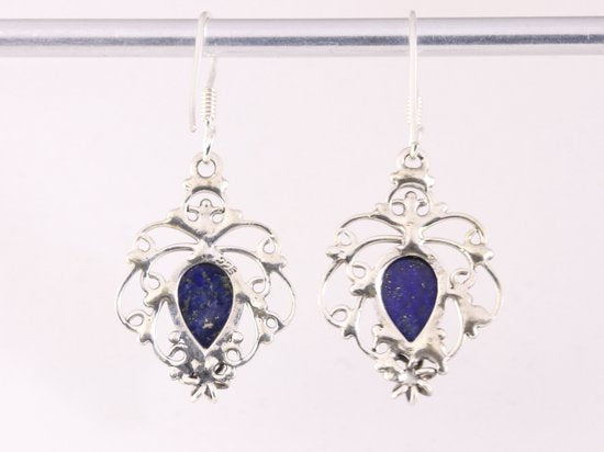 Opengewerkte zilveren oorbellen met lapis lazuli afbeelding 3