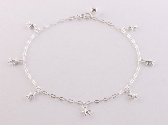 Fijne zilveren enkelband met zeesterren afbeelding 1