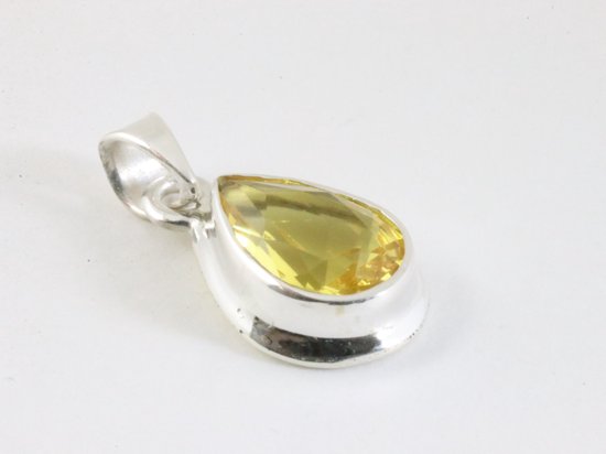 Druppelvormige zilveren hanger met citrien aan ketting afbeelding 2