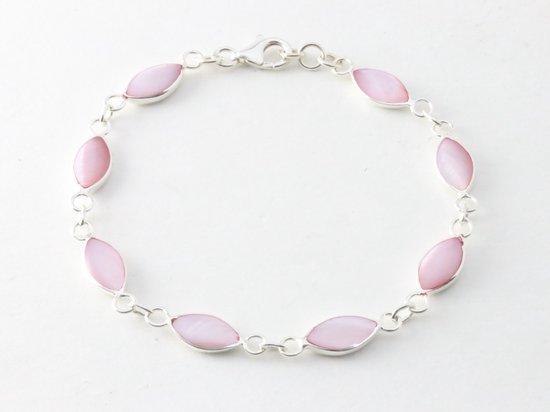 Hoogglans zilveren armband met roze parelmoer afbeelding 1