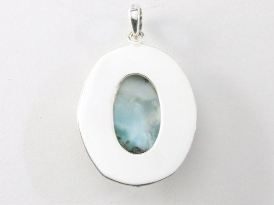 Grote bewerkte zilveren hanger met larimar afbeelding 3