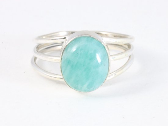 Opengewerkte zilveren ring met groene amazoniet afbeelding 4