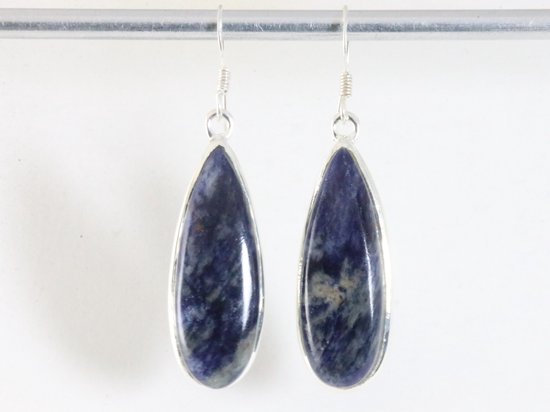 Lange zilveren oorbellen met sodaliet afbeelding 4