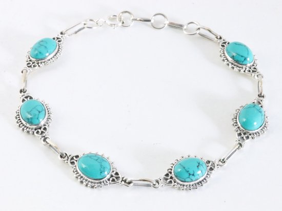 Fijne bewerkte zilveren armband met turkoois afbeelding 1