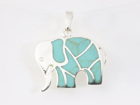 Zilveren olifant hanger met groene turkoois afbeelding 4
