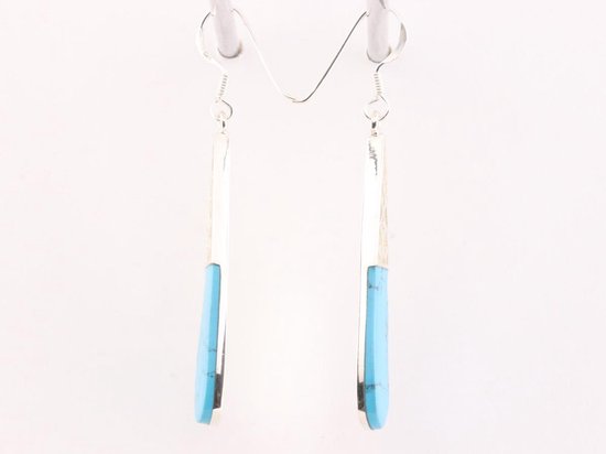 Lange opengewerkte zilveren oorbellen met blauwe turkoois afbeelding 2