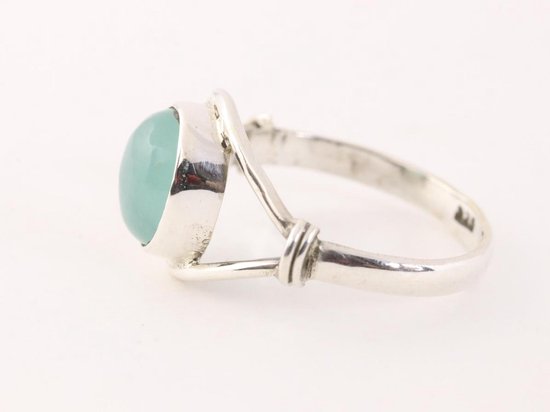 Opengewerkte zilveren ring met aqua chalcedoon afbeelding 2