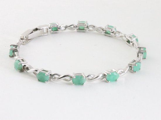 Zilveren tennisarmband met smaragd afbeelding 2