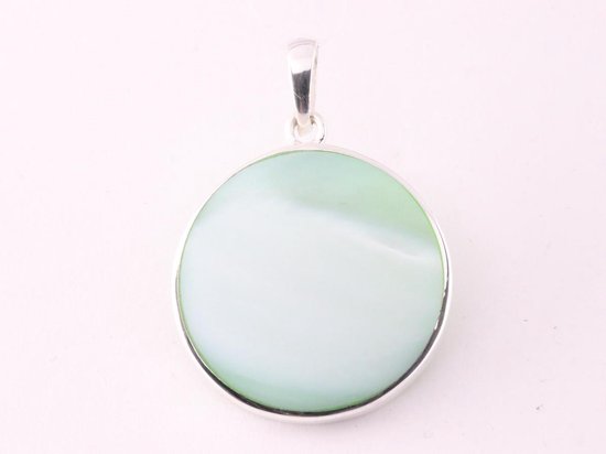 Ronde zilveren lotus hanger op groene parelmoer afbeelding 3