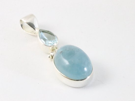 Zilveren hanger met aquamarijn en blauwe topaas afbeelding 2