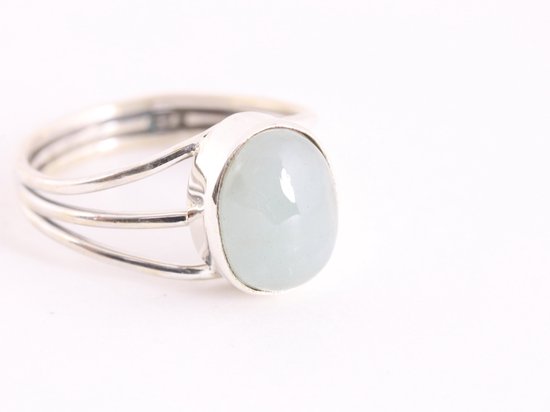 Opengewerkte zilveren ring met aquamarijn afbeelding 1