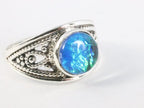 Opengewerkte zilveren ring met blauwe opaal afbeelding 1