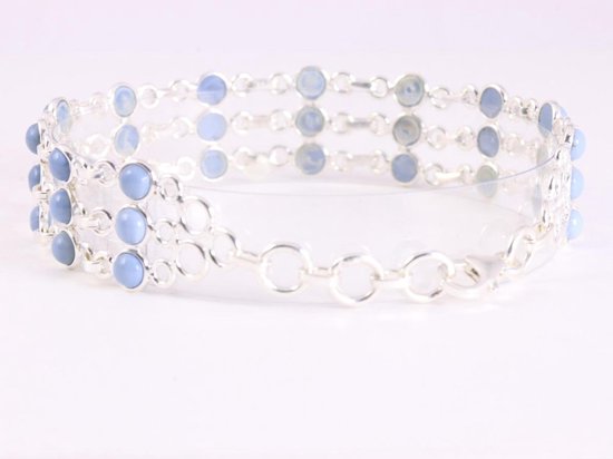 Brede zilveren schakelarmband met blauwe opaal afbeelding 3