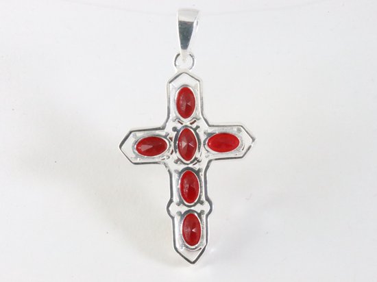 Zilveren kruishanger met granaat afbeelding 3