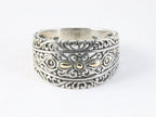 Traditionele opengewerkte zilveren ring met 18k gouden decoraties afbeelding 4