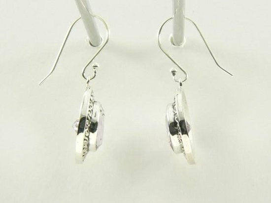 Bewerkte ronde zilveren oorbellen met roze amethist afbeelding 3