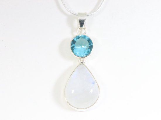 Zilveren hanger met regenboog maansteen en topaas aan ketting afbeelding 4