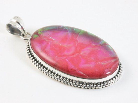 Grote ovale zilveren hanger met rode vuuropaal afbeelding 2